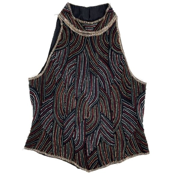 Vintage Adrianna Papell Boutique Evening Beaded Silk Halter Top Womens L Flapper - Picture 1 of 8